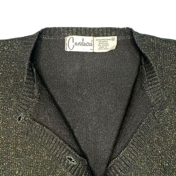 Vintage 80s Carducci Black Lambswool cardigan with gold and green sparkle Medium - Picture 5 of 8
